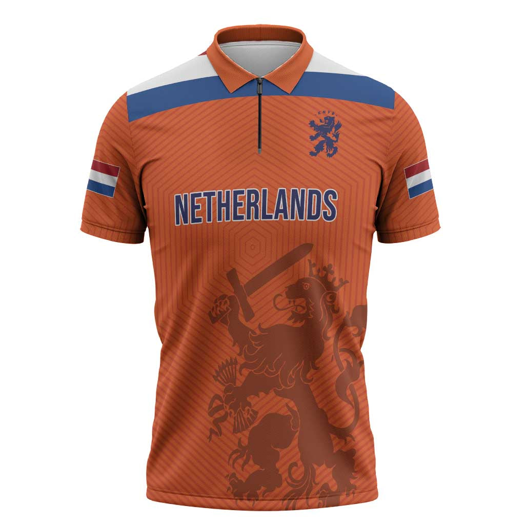 Custom World Football 2026 Netherlands Zipper Polo Shirt Holland Oranje Dutch Lion - Wonder Print Shop