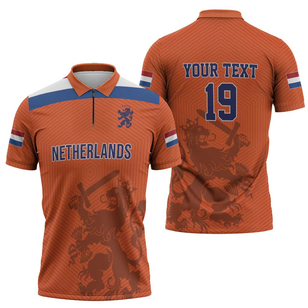 Custom World Football 2026 Netherlands Zipper Polo Shirt Holland Oranje Dutch Lion - Wonder Print Shop