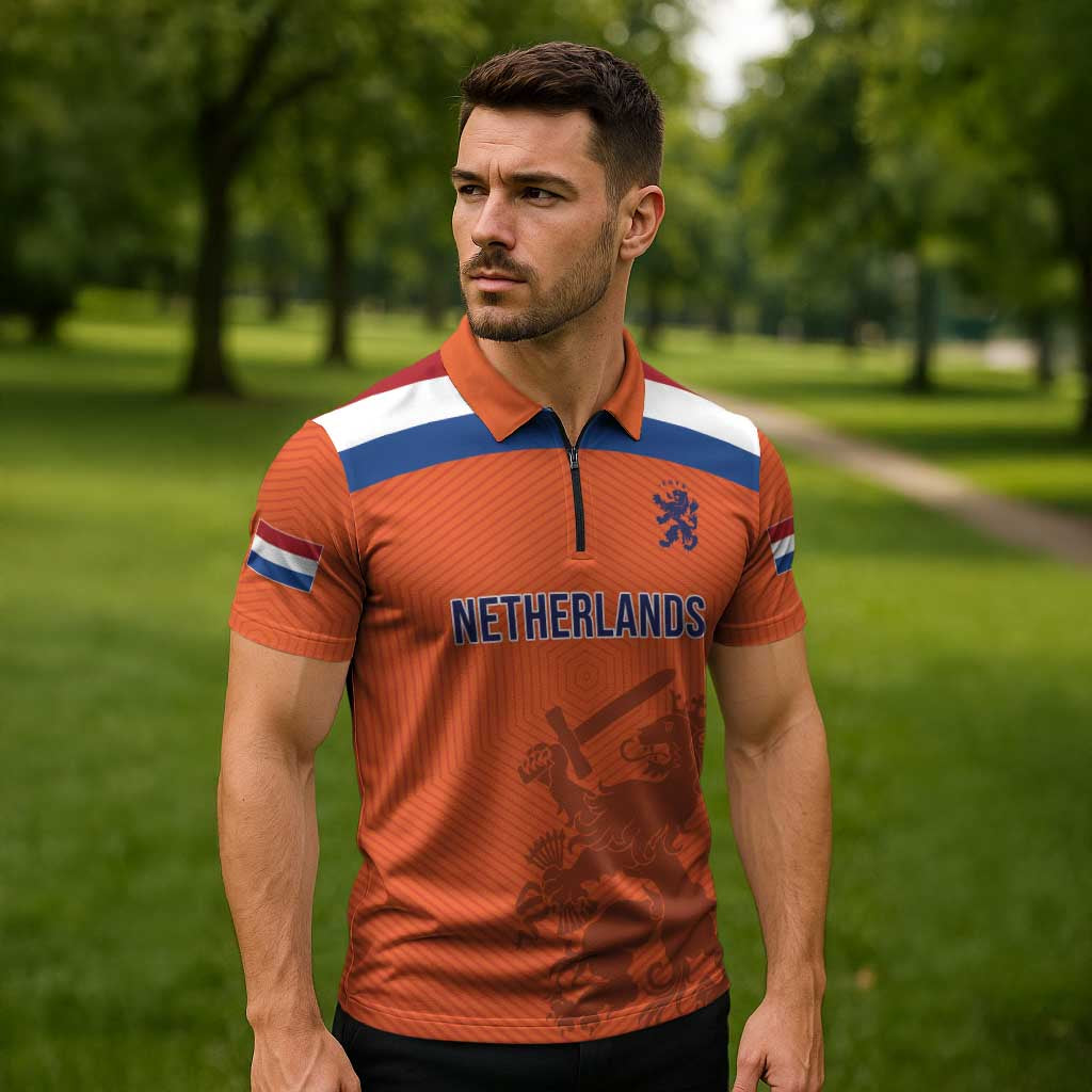 Custom World Football 2026 Netherlands Zipper Polo Shirt Holland Oranje Dutch Lion - Wonder Print Shop