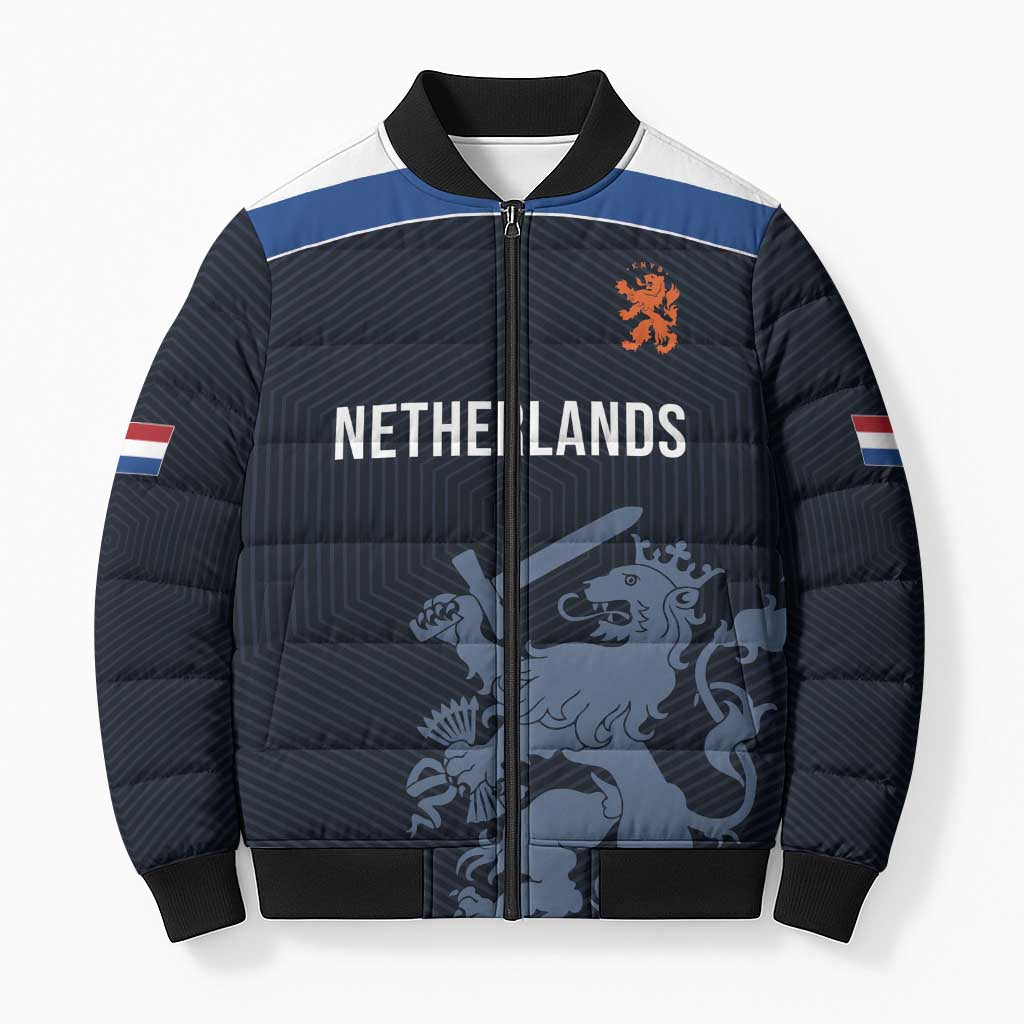 Custom World Football 2026 Netherlands Bomber Puffer Jacket Holland Navy Dutch Lion - Wonder Print Shop
