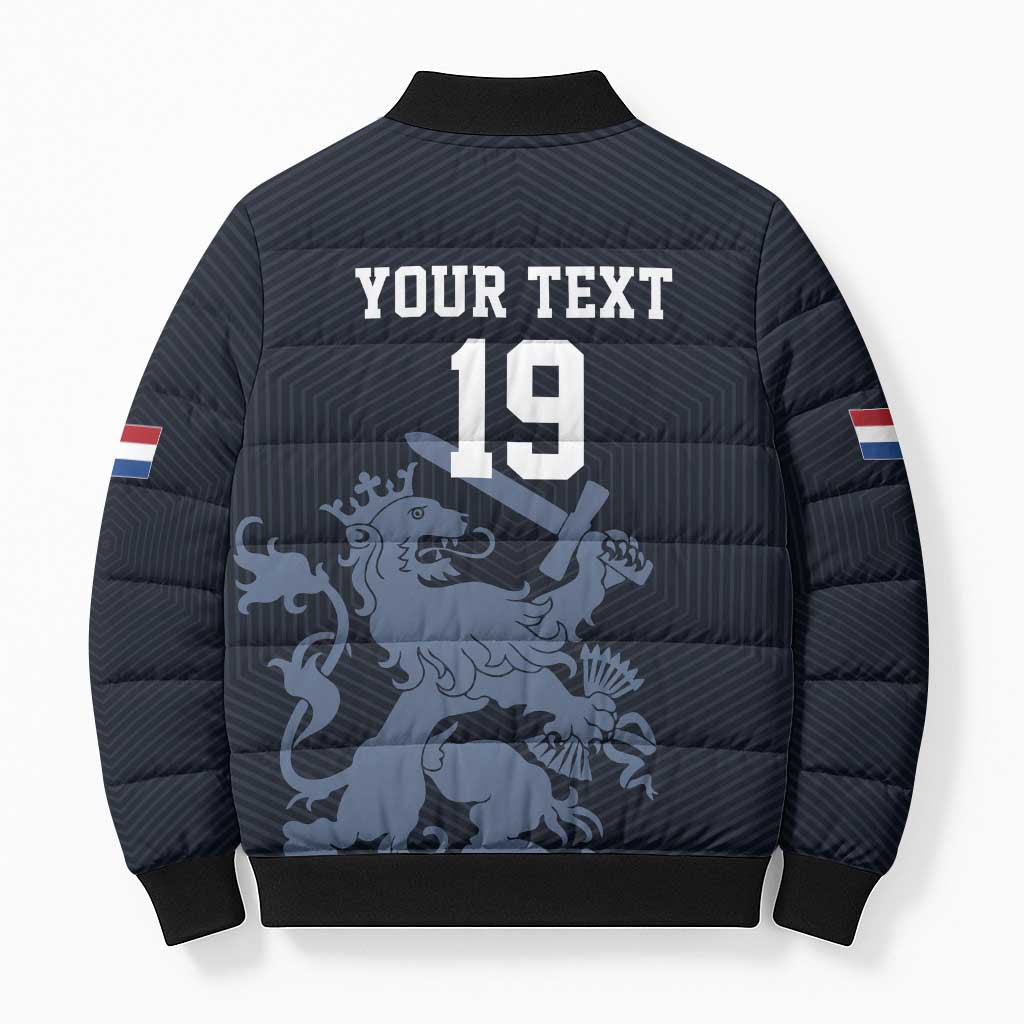 Custom World Football 2026 Netherlands Bomber Puffer Jacket Holland Navy Dutch Lion - Wonder Print Shop