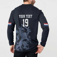 Custom World Football 2026 Netherlands Button Sweatshirt Holland Navy Dutch Lion - Wonder Print Shop