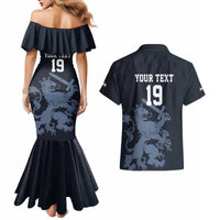 Custom World Football 2026 Netherlands Couples Matching Mermaid Dress and Hawaiian Shirt Holland Navy Dutch Lion - Wonder Print Shop