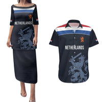 Custom World Football 2026 Netherlands Couples Matching Puletasi and Hawaiian Shirt Holland Navy Dutch Lion - Wonder Print Shop