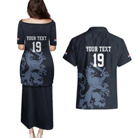 Custom World Football 2026 Netherlands Couples Matching Puletasi and Hawaiian Shirt Holland Navy Dutch Lion - Wonder Print Shop