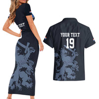 Custom World Football 2026 Netherlands Couples Matching Short Sleeve Bodycon Dress and Hawaiian Shirt Holland Navy Dutch Lion - Wonder Print Shop