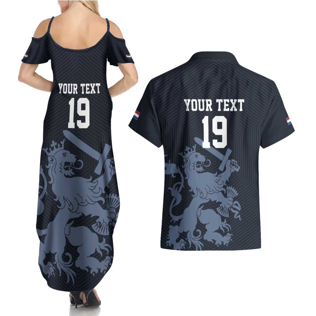 Custom World Football 2026 Netherlands Couples Matching Summer Maxi Dress and Hawaiian Shirt Holland Navy Dutch Lion - Wonder Print Shop