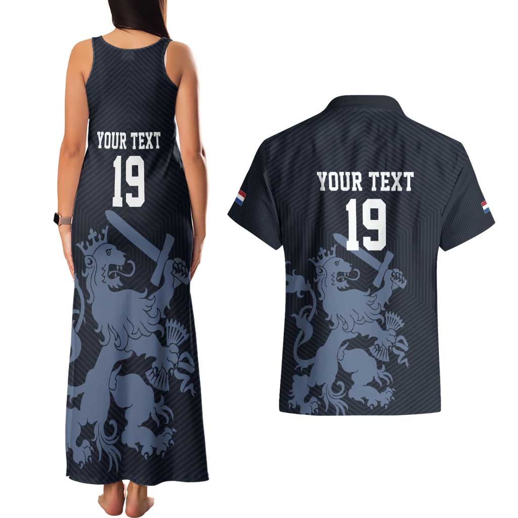Custom World Football 2026 Netherlands Couples Matching Tank Maxi Dress and Hawaiian Shirt Holland Navy Dutch Lion - Wonder Print Shop