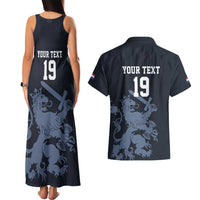Custom World Football 2026 Netherlands Couples Matching Tank Maxi Dress and Hawaiian Shirt Holland Navy Dutch Lion - Wonder Print Shop