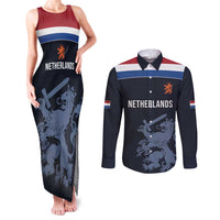 Custom World Football 2026 Netherlands Couples Matching Tank Maxi Dress and Long Sleeve Button Shirt Holland Navy Dutch Lion - Wonder Print Shop
