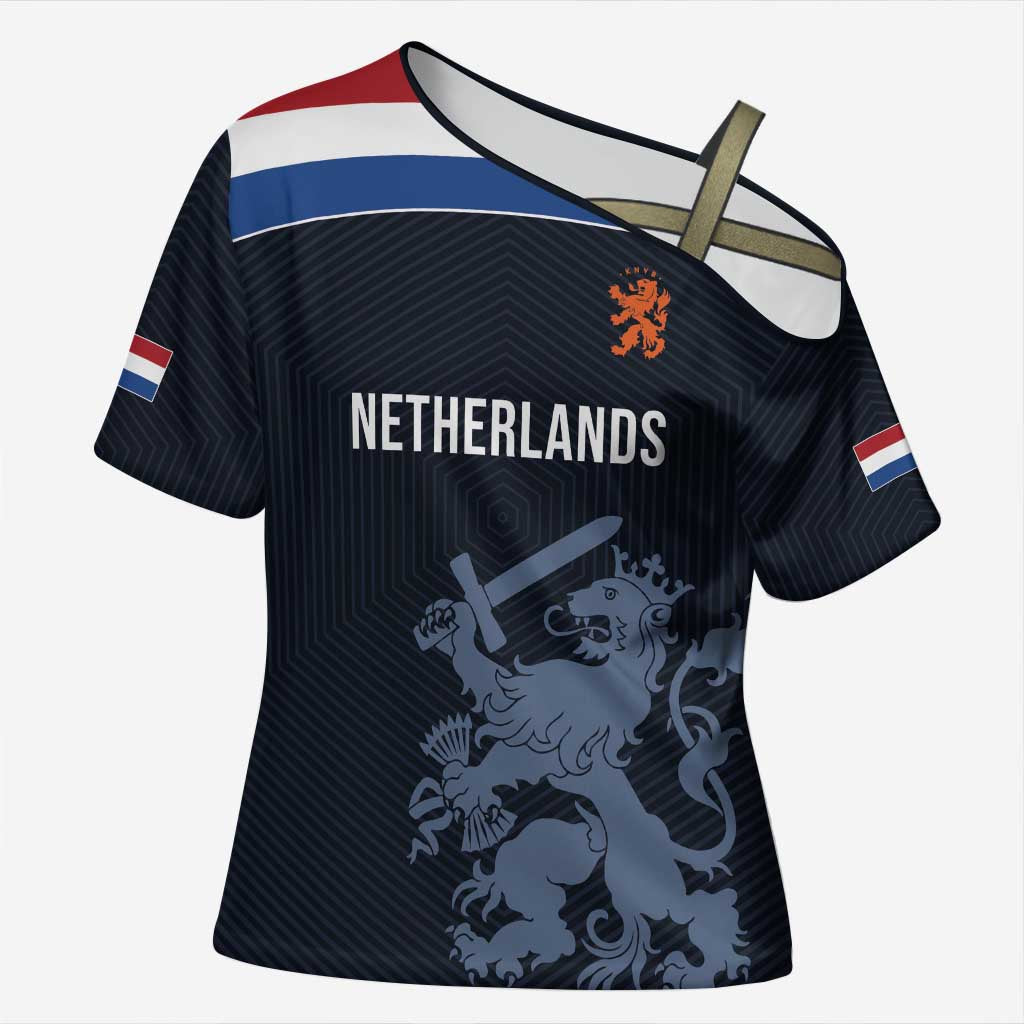 Custom World Football 2026 Netherlands Cross Shoulder Shirt Holland Navy Dutch Lion - Wonder Print Shop