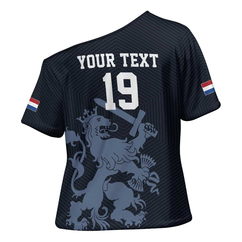 Custom World Football 2026 Netherlands Cross Shoulder Shirt Holland Navy Dutch Lion - Wonder Print Shop
