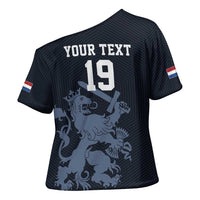 Custom World Football 2026 Netherlands Cross Shoulder Shirt Holland Navy Dutch Lion - Wonder Print Shop