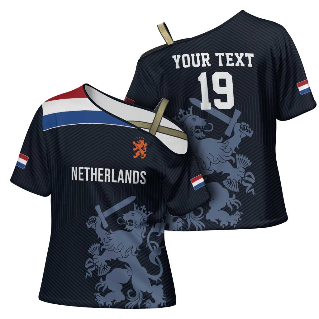 Custom World Football 2026 Netherlands Cross Shoulder Shirt Holland Navy Dutch Lion - Wonder Print Shop