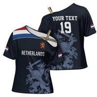 Custom World Football 2026 Netherlands Cross Shoulder Shirt Holland Navy Dutch Lion - Wonder Print Shop