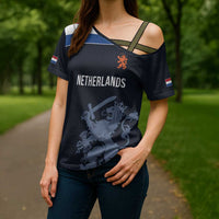Custom World Football 2026 Netherlands Cross Shoulder Shirt Holland Navy Dutch Lion - Wonder Print Shop