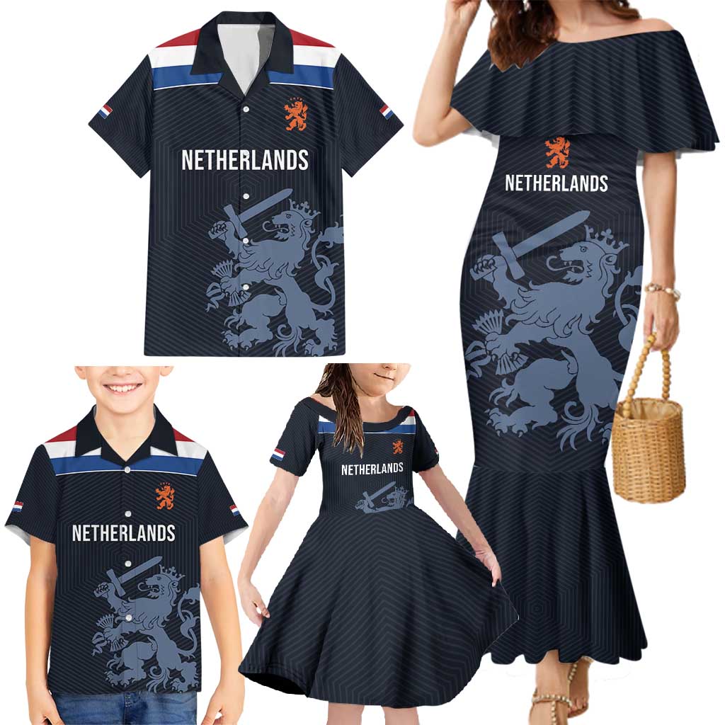 Custom World Football 2026 Netherlands Family Matching Mermaid Dress and Hawaiian Shirt Holland Navy Dutch Lion - Wonder Print Shop