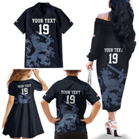 Custom World Football 2026 Netherlands Family Matching Off The Shoulder Long Sleeve Dress and Hawaiian Shirt Holland Navy Dutch Lion - Wonder Print Shop