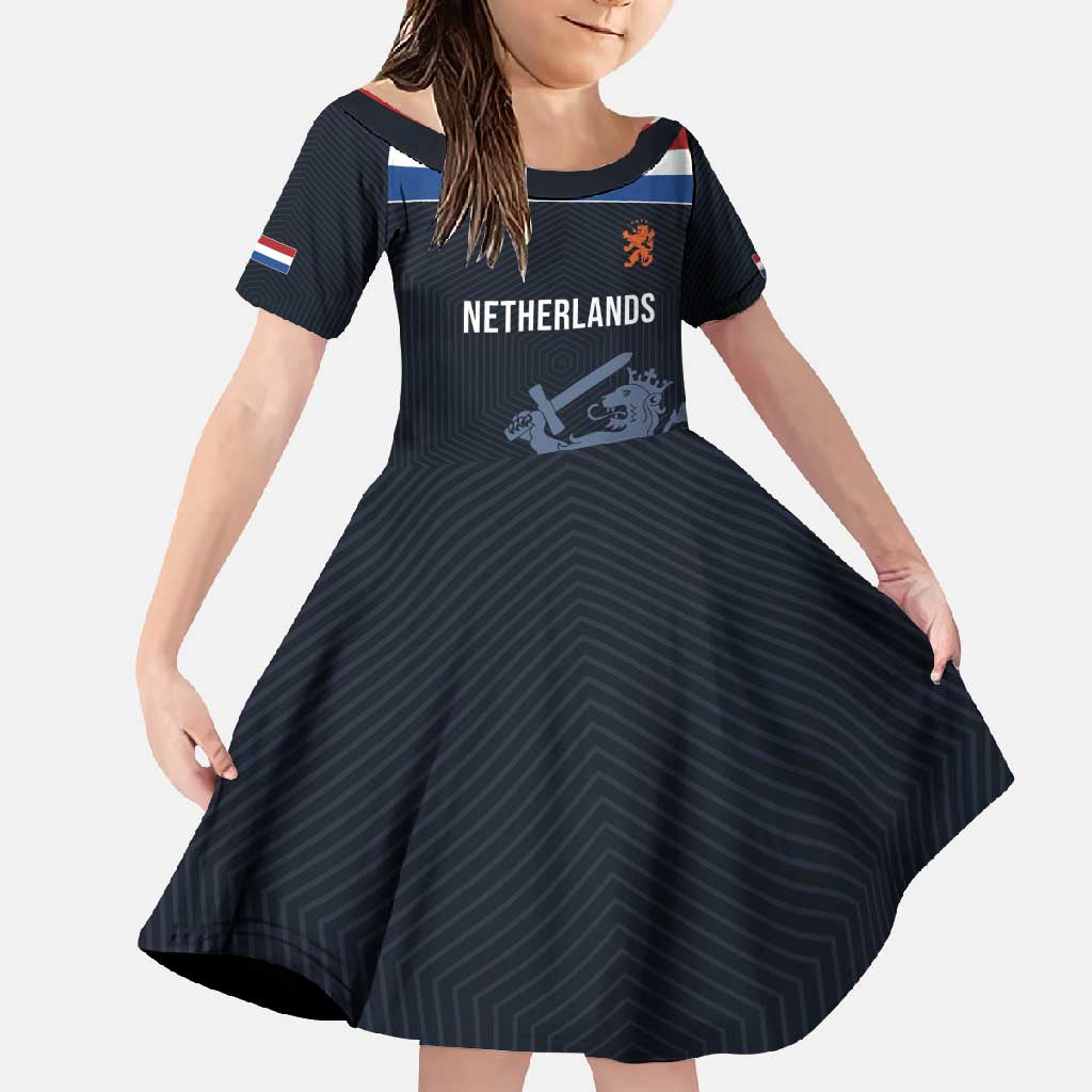 Custom World Football 2026 Netherlands Family Matching Off Shoulder Maxi Dress and Hawaiian Shirt Holland Navy Dutch Lion - Wonder Print Shop