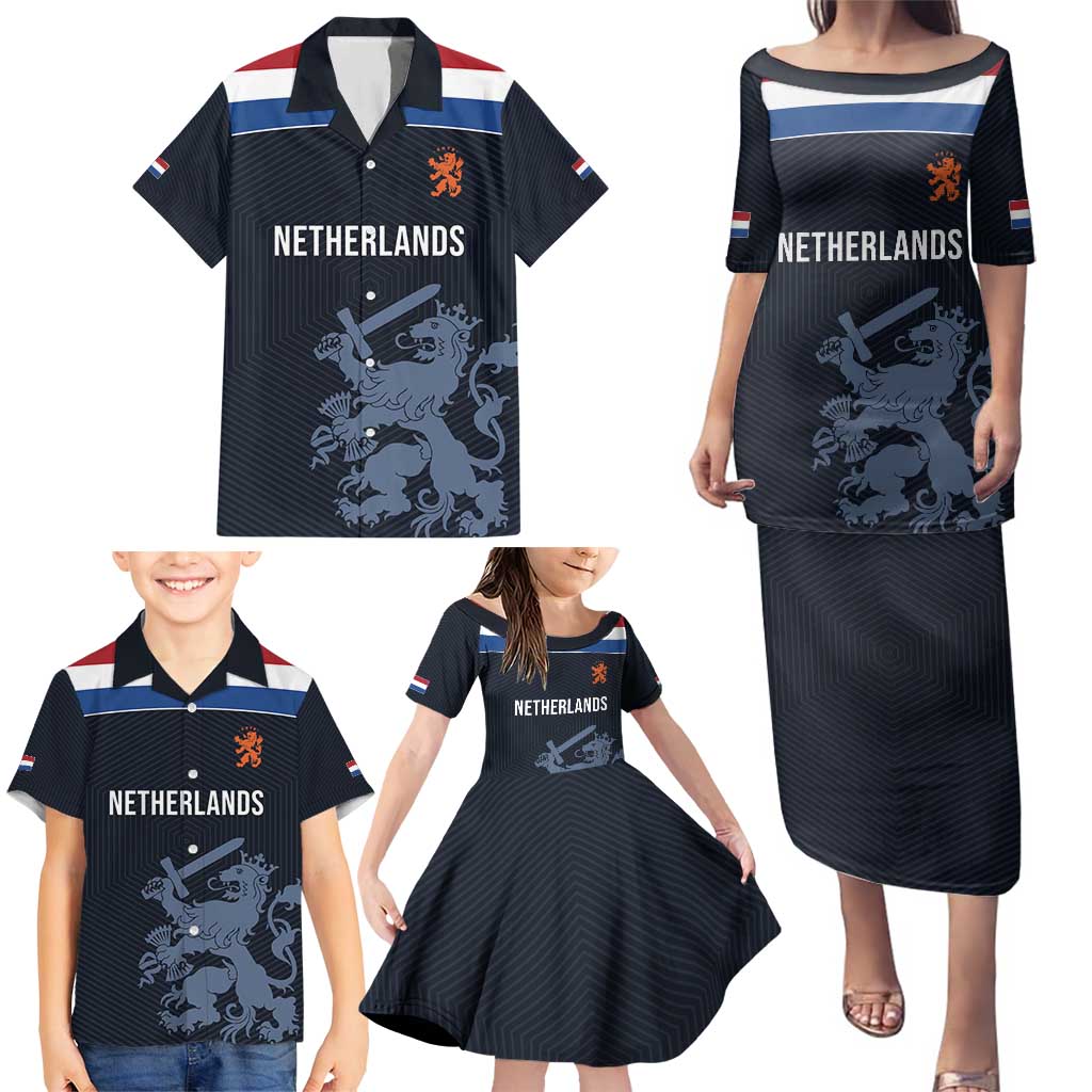 Custom World Football 2026 Netherlands Family Matching Puletasi and Hawaiian Shirt Holland Navy Dutch Lion - Wonder Print Shop