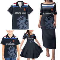 Custom World Football 2026 Netherlands Family Matching Puletasi and Hawaiian Shirt Holland Navy Dutch Lion - Wonder Print Shop