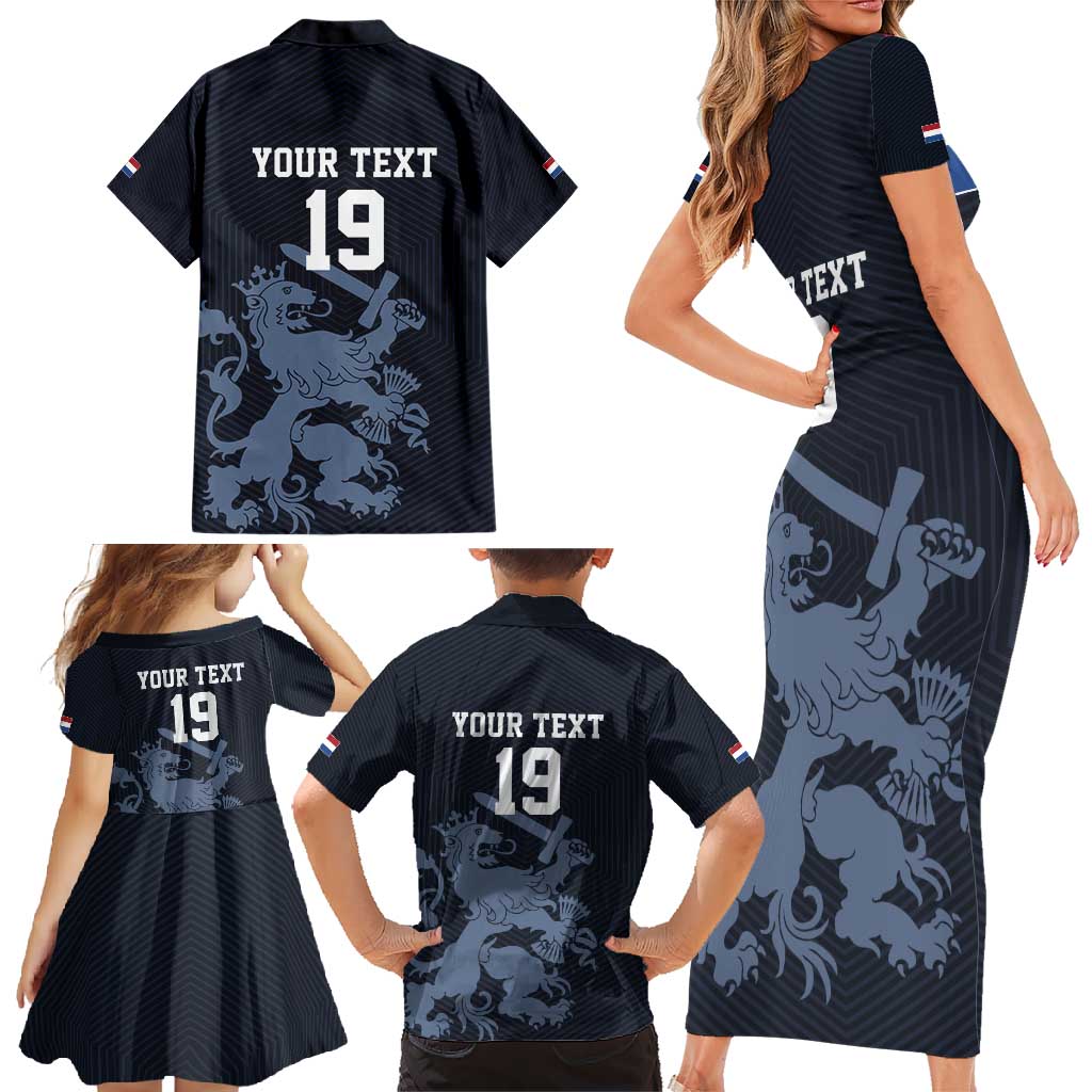 Custom World Football 2026 Netherlands Family Matching Short Sleeve Bodycon Dress and Hawaiian Shirt Holland Navy Dutch Lion - Wonder Print Shop