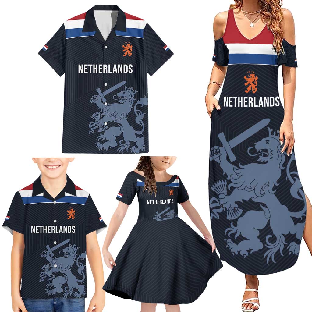 Custom World Football 2026 Netherlands Family Matching Summer Maxi Dress and Hawaiian Shirt Holland Navy Dutch Lion - Wonder Print Shop