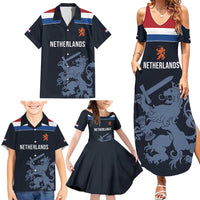 Custom World Football 2026 Netherlands Family Matching Summer Maxi Dress and Hawaiian Shirt Holland Navy Dutch Lion - Wonder Print Shop