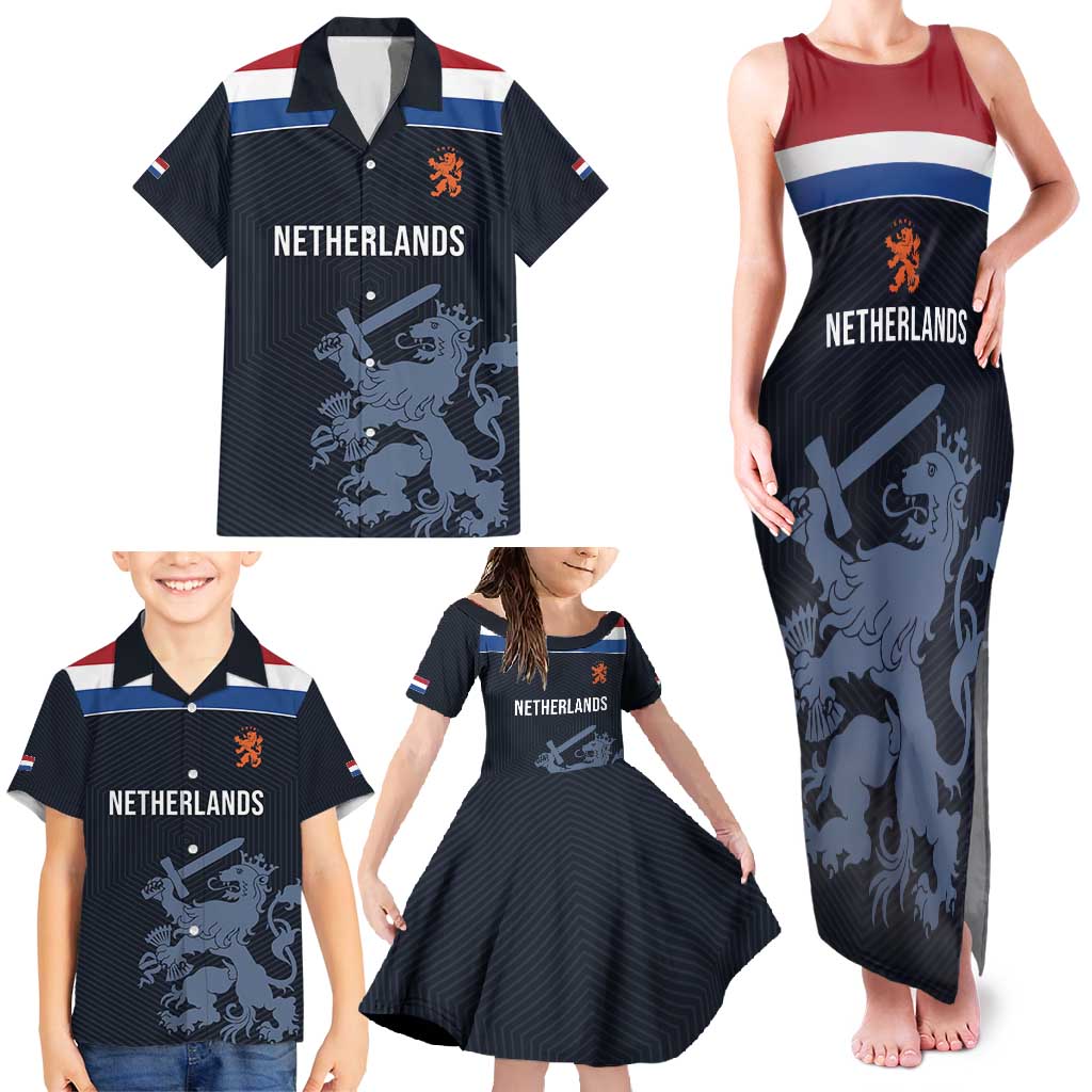 Custom World Football 2026 Netherlands Family Matching Tank Maxi Dress and Hawaiian Shirt Holland Navy Dutch Lion - Wonder Print Shop