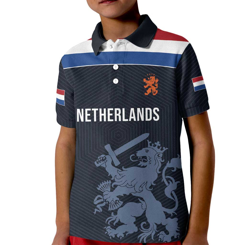 Custom World Football 2026 Netherlands Kid Polo Shirt Holland Navy Dutch Lion - Wonder Print Shop