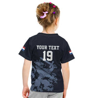 Custom World Football 2026 Netherlands Kid T Shirt Holland Navy Dutch Lion - Wonder Print Shop