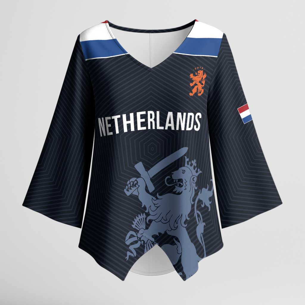 Custom World Football 2026 Netherlands Kimono Sleeve Blouse Holland Navy Dutch Lion - Wonder Print Shop