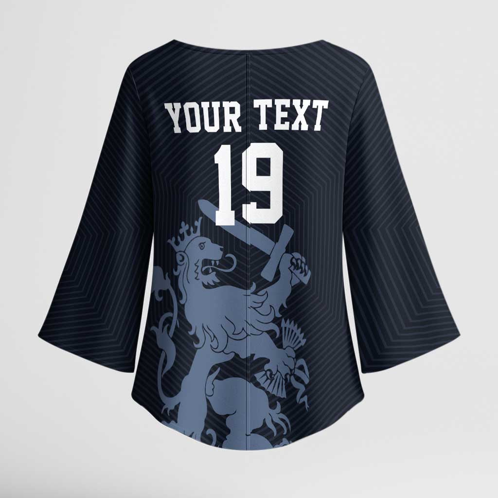Custom World Football 2026 Netherlands Kimono Sleeve Blouse Holland Navy Dutch Lion - Wonder Print Shop