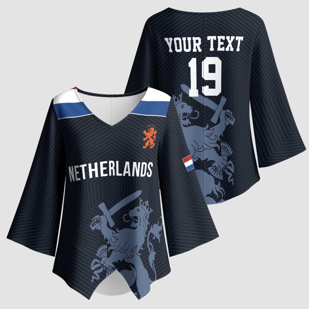 Custom World Football 2026 Netherlands Kimono Sleeve Blouse Holland Navy Dutch Lion - Wonder Print Shop
