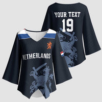 Custom World Football 2026 Netherlands Kimono Sleeve Blouse Holland Navy Dutch Lion - Wonder Print Shop