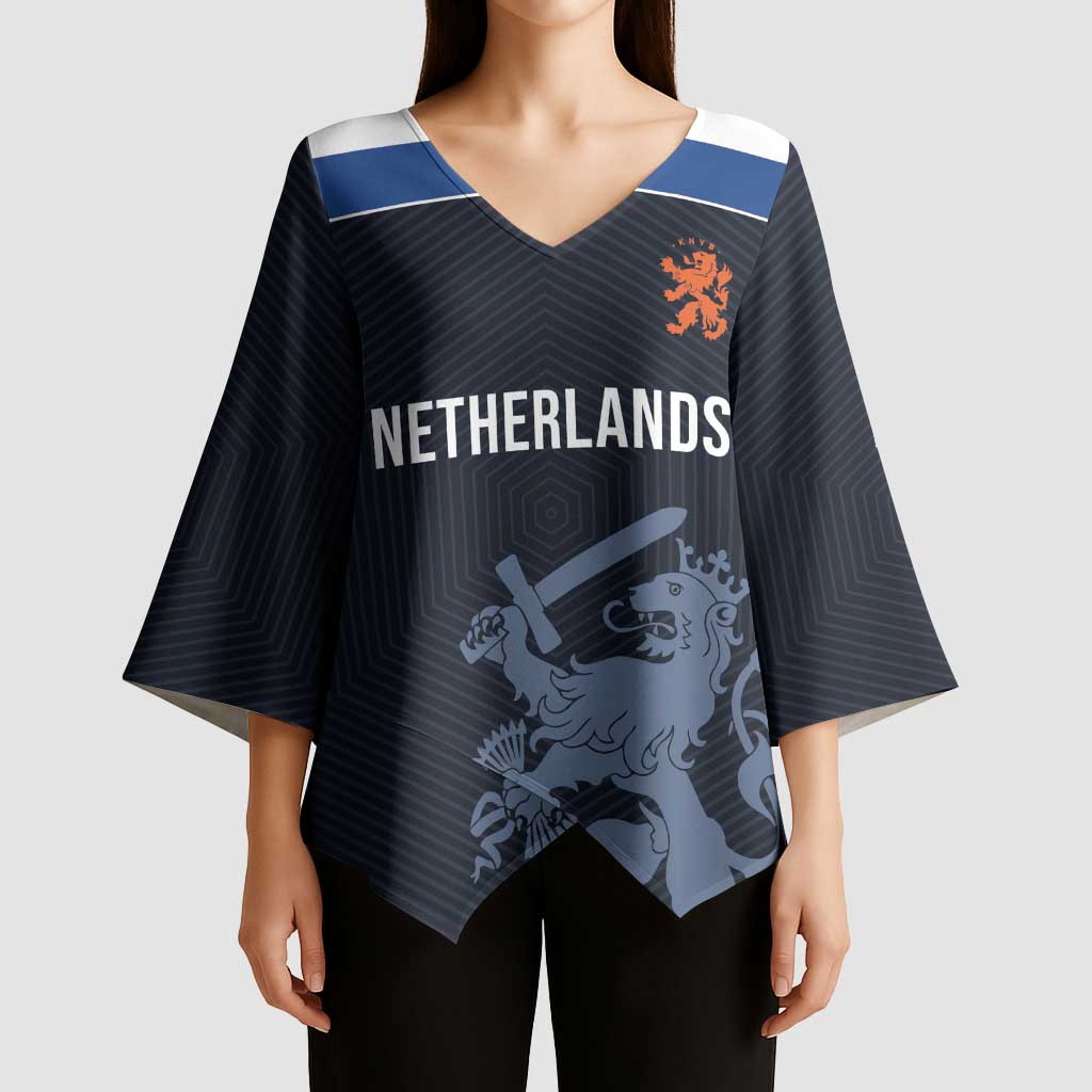 Custom World Football 2026 Netherlands Kimono Sleeve Blouse Holland Navy Dutch Lion - Wonder Print Shop