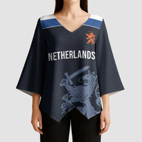 Custom World Football 2026 Netherlands Kimono Sleeve Blouse Holland Navy Dutch Lion - Wonder Print Shop