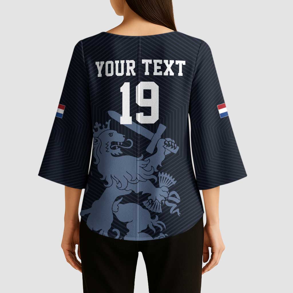 Custom World Football 2026 Netherlands Kimono Sleeve Blouse Holland Navy Dutch Lion - Wonder Print Shop