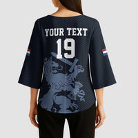 Custom World Football 2026 Netherlands Kimono Sleeve Blouse Holland Navy Dutch Lion - Wonder Print Shop
