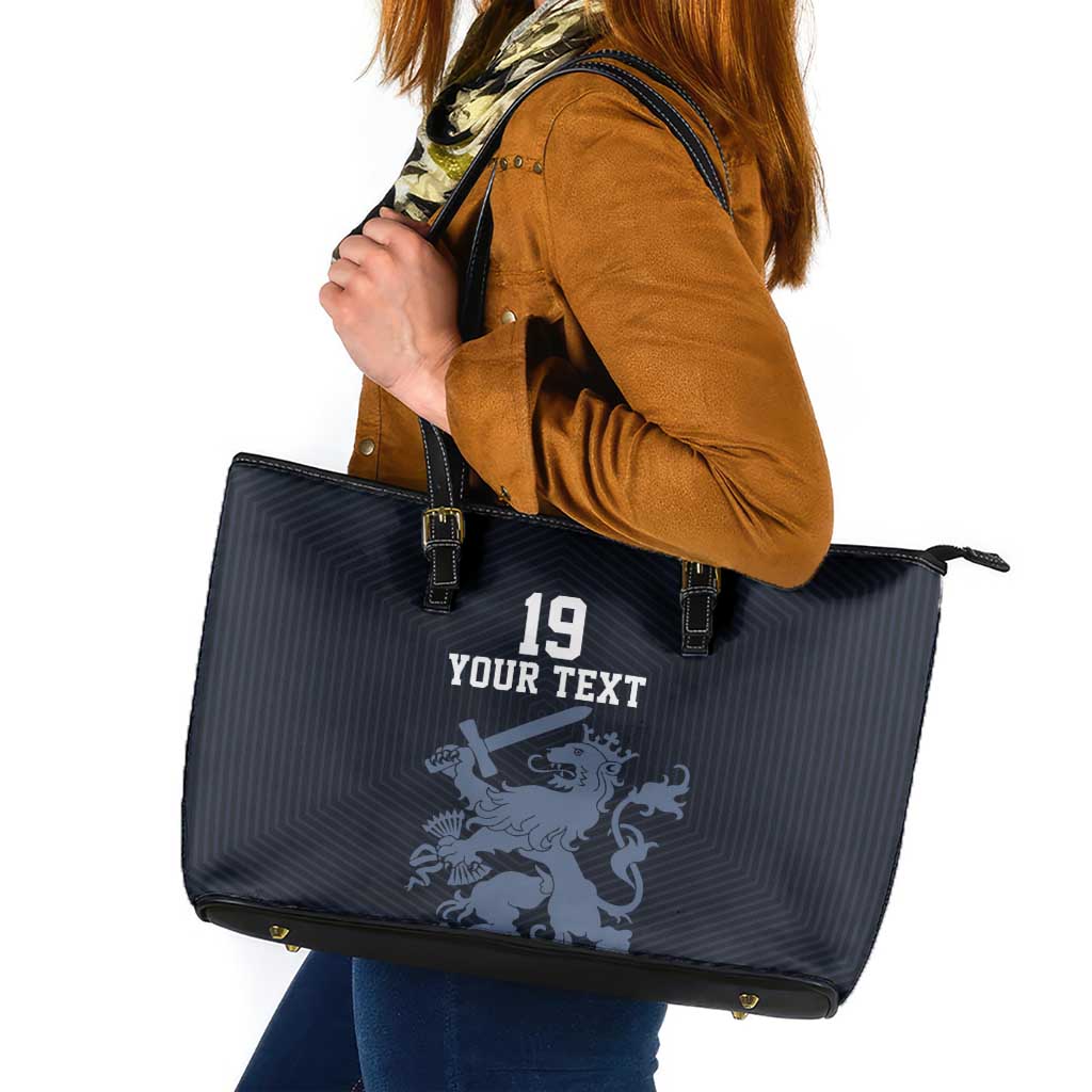 Custom World Football 2026 Netherlands Leather Tote Bag Holland Navy Dutch Lion - Wonder Print Shop