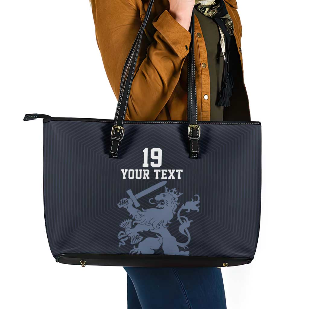 Custom World Football 2026 Netherlands Leather Tote Bag Holland Navy Dutch Lion - Wonder Print Shop