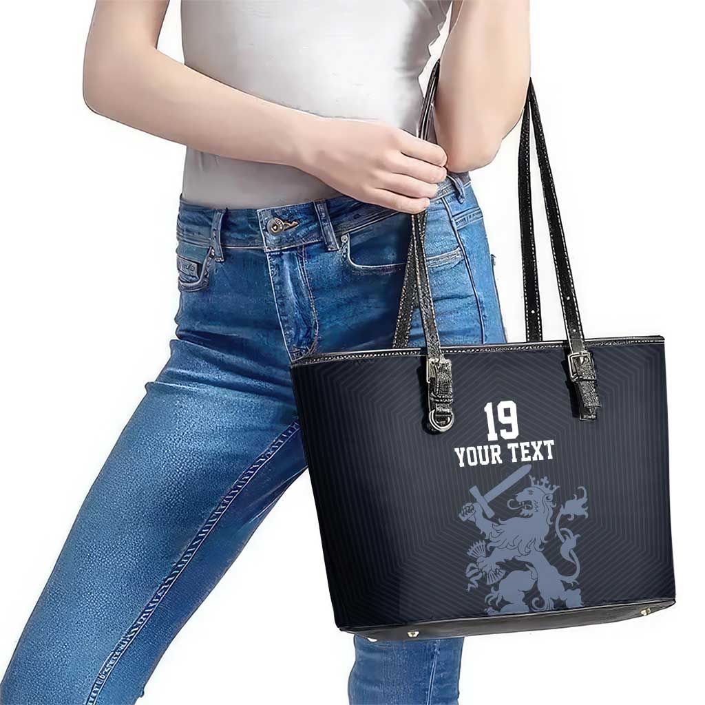 Custom World Football 2026 Netherlands Leather Tote Bag Holland Navy Dutch Lion - Wonder Print Shop