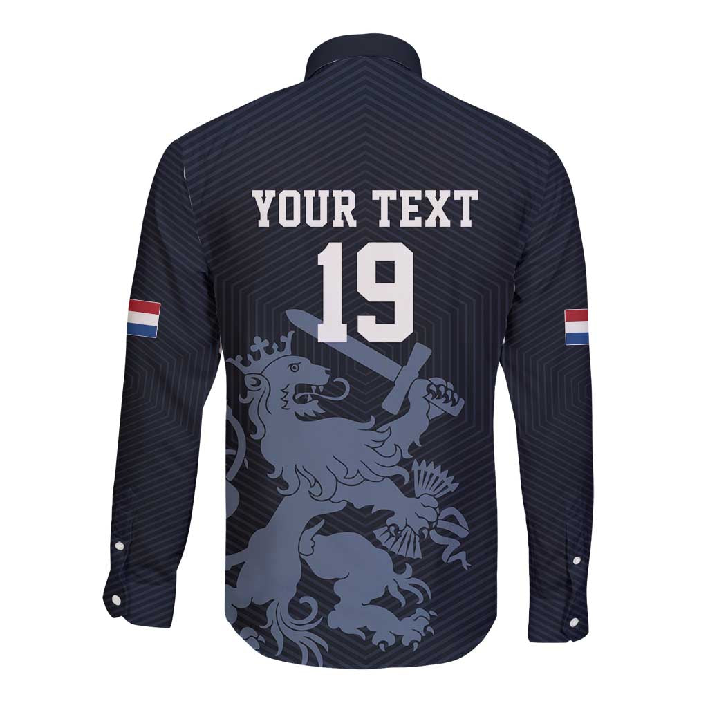 Custom World Football 2026 Netherlands Long Sleeve Button Shirt Holland Navy Dutch Lion - Wonder Print Shop