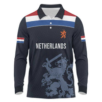 Custom World Football 2026 Netherlands Long Sleeve Polo Shirt Holland Navy Dutch Lion - Wonder Print Shop