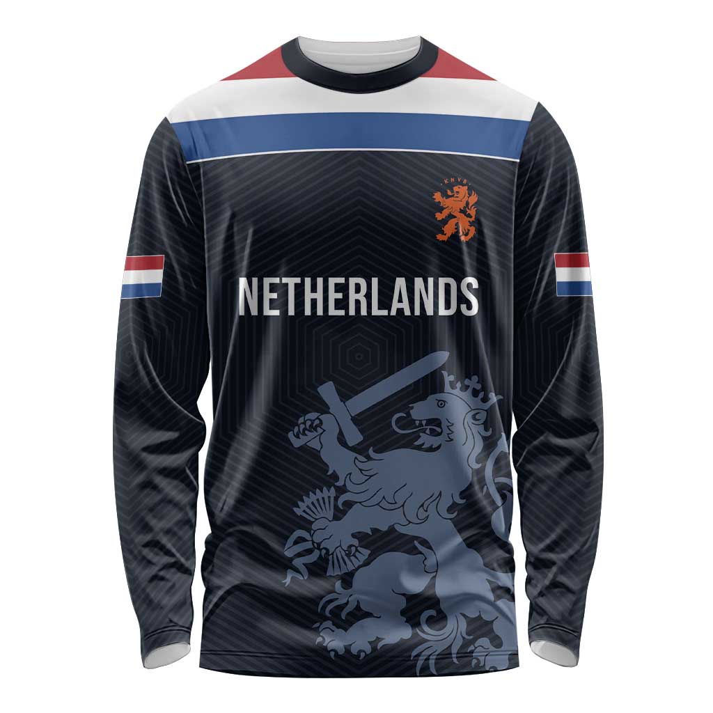 Custom World Football 2026 Netherlands Long Sleeve Shirt Holland Navy Dutch Lion - Wonder Print Shop