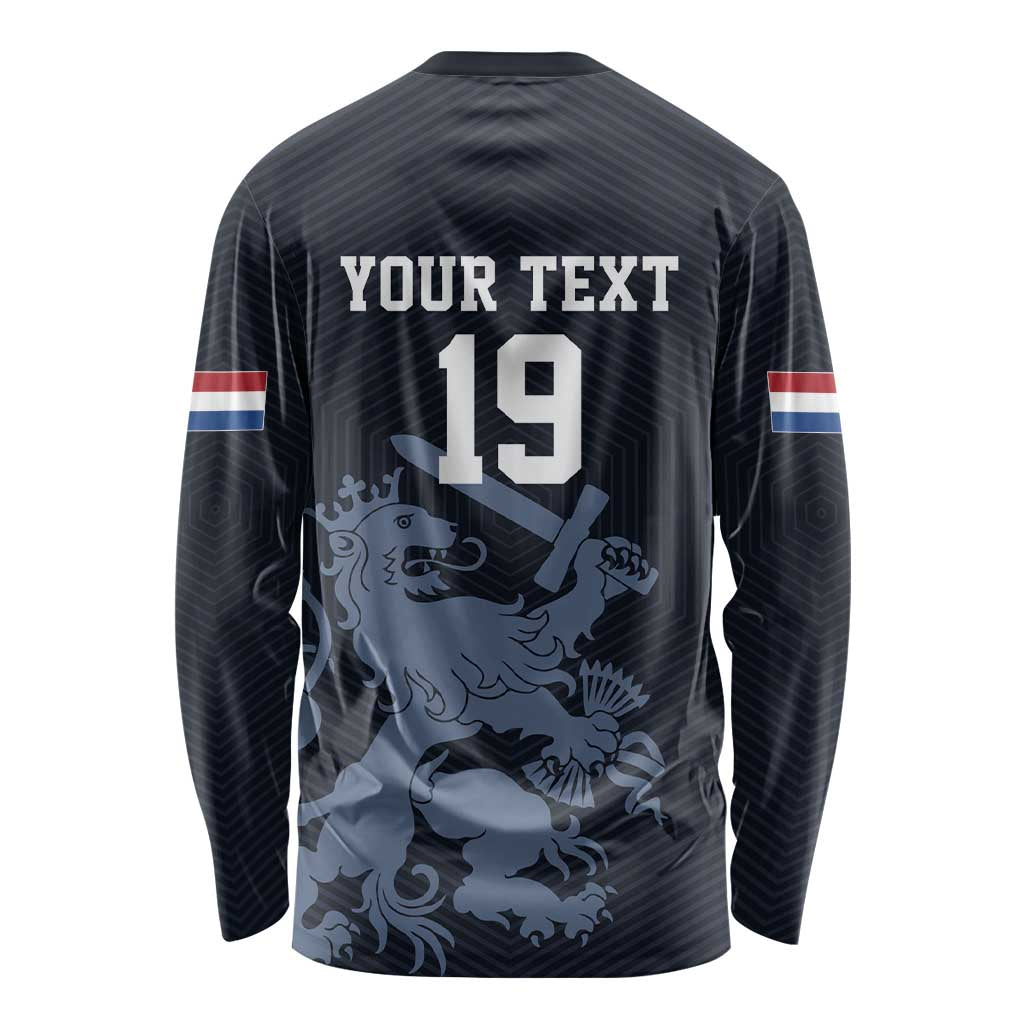 Custom World Football 2026 Netherlands Long Sleeve Shirt Holland Navy Dutch Lion - Wonder Print Shop