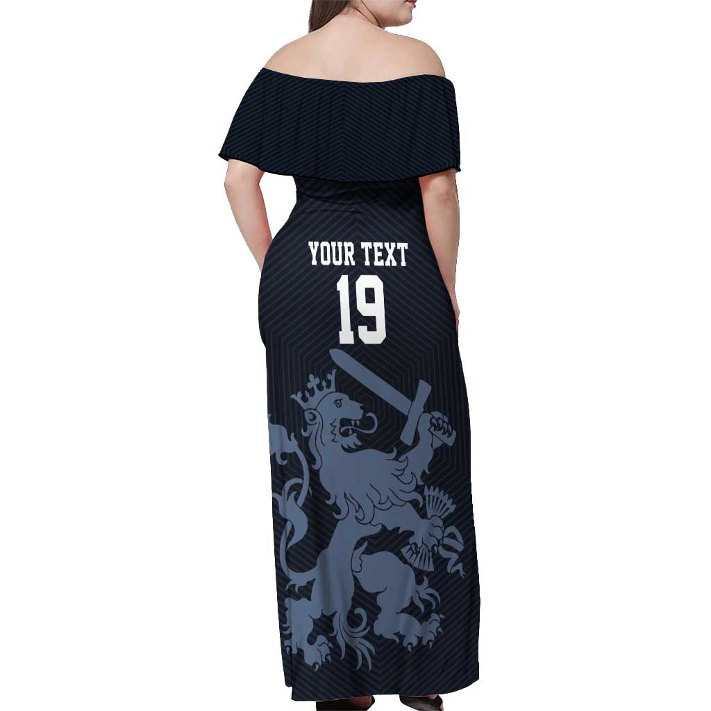 Custom World Football 2026 Netherlands Off Shoulder Maxi Dress Holland Navy Dutch Lion - Wonder Print Shop