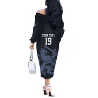 Custom World Football 2026 Netherlands Off The Shoulder Long Sleeve Dress Holland Navy Dutch Lion - Wonder Print Shop