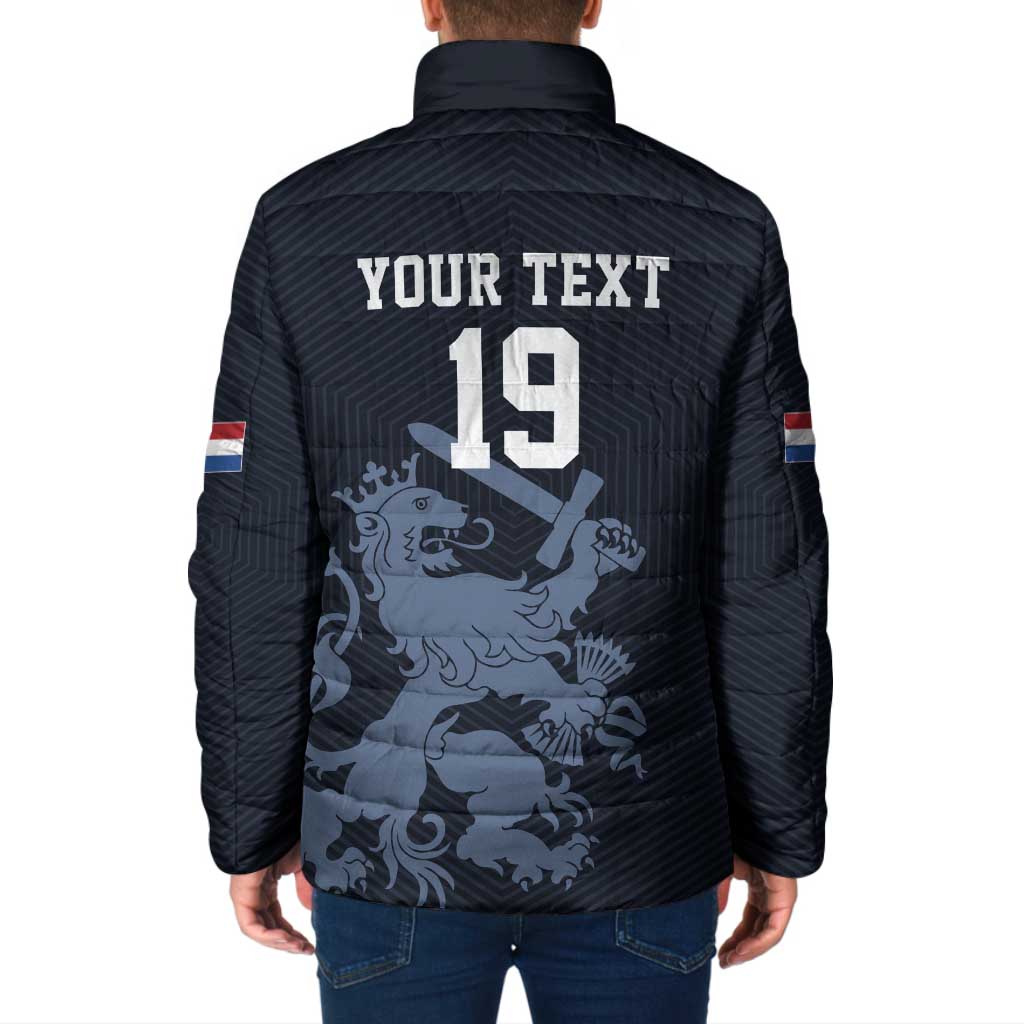 Custom World Football 2026 Netherlands Padded Jacket Holland Navy Dutch Lion - Wonder Print Shop