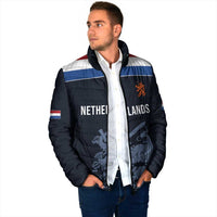 Custom World Football 2026 Netherlands Padded Jacket Holland Navy Dutch Lion - Wonder Print Shop